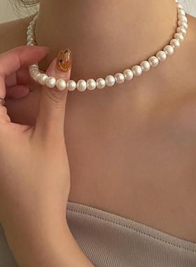 富家大小姐春季出游季强光珍珠项链