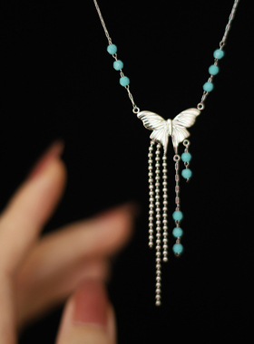 纯手工~仙气灵幻蝴蝶项链精致大方高级范儿蓝色串珠精致大方耐看