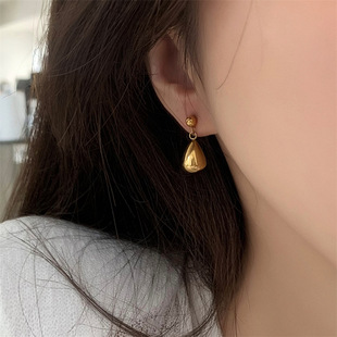 原创设计小金球水滴耳钉可爱清新百搭不掉色耳环耳饰钛金高档气质