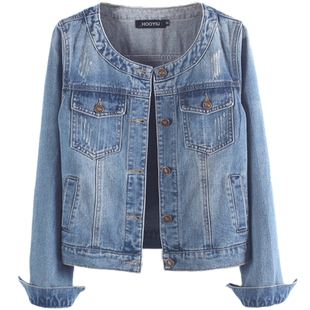 牛仔外套女春秋短款修身韩版新款显瘦长袖牛仔服上衣大码圆领外搭