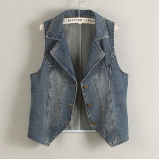 外套西装 无袖 领怀旧外搭 复古休闲春秋2025新款 牛仔马甲背心女短款