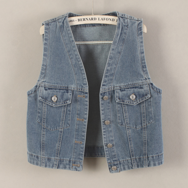 百搭短款V领牛仔马甲小个子