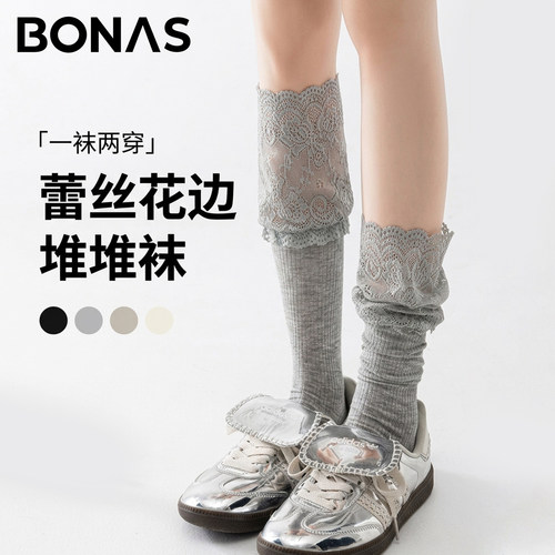 蕾丝堆堆袜秋季新款小腿袜子女
