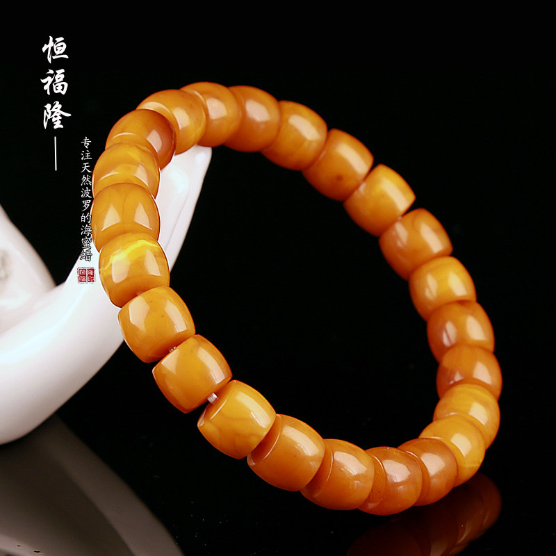 恒福隆天然老蜜蜡老型手串正品原矿10MM鸡油红琥珀花蜡单圈手链