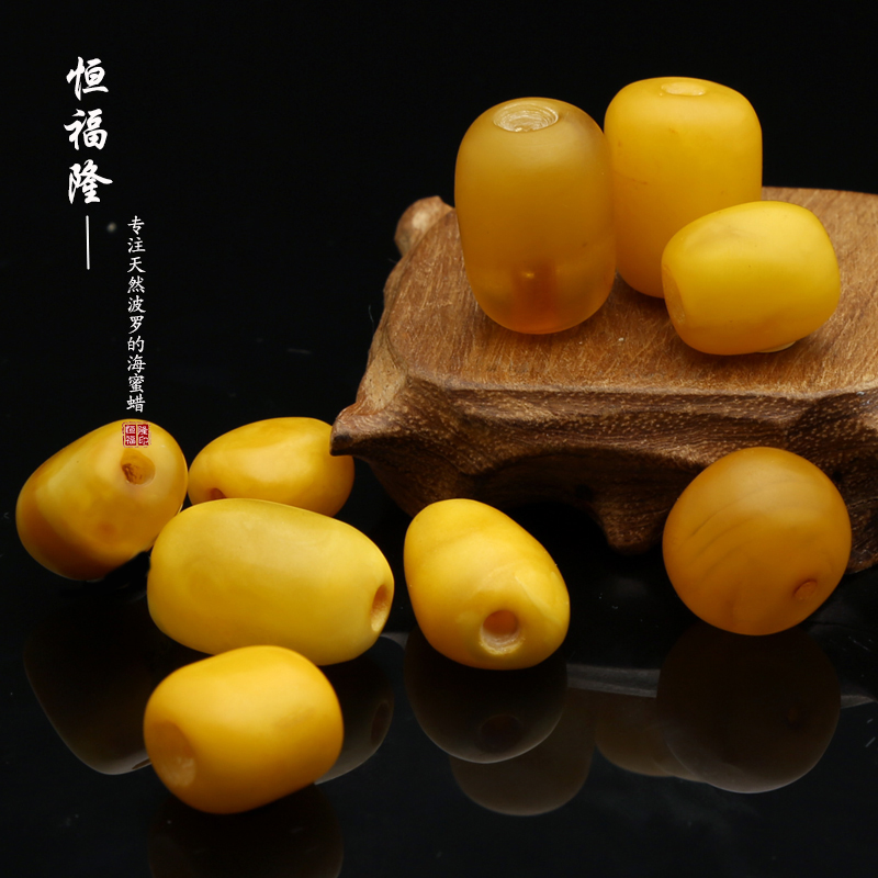恒福隆天然老蜜蜡桶珠单颗正品老鸡油黄琥珀金刚菩提手串diy配饰