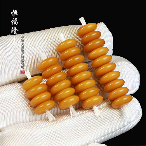 恒福隆天然老蜜蜡算盘珠隔片正品原矿老鸡油黄琥珀飞碟隔珠