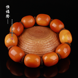 恒福隆天然老蜜蜡枣珠手串男正品原矿鸡油红花蜡桶珠20MM单圈