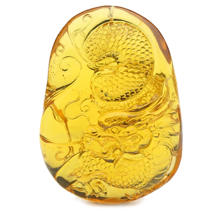 恒福隆天然金蓝珀龙牌吊坠男士缅甸琥珀原石精雕十二生肖龙挂件女