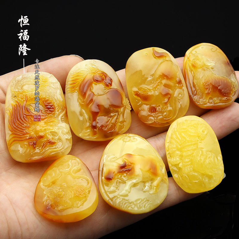 十二生肖原矿雕刻项链天然蜜蜡