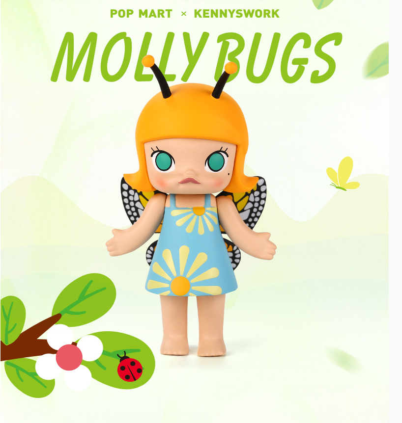 正版molly 昆虫系列帝王蝶蜜蜂蜻蜓瓢虫 摆件玩偶 盲盒公仔 女生