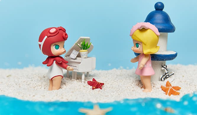 正版molly海洋系列盲盒 海螺海星魔鬼鱼章鱼海龟小丑鱼鲨鱼河豚