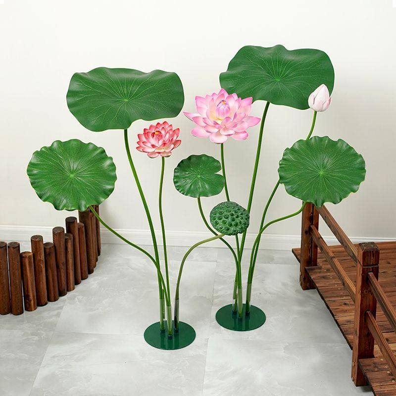仿真花荷花荷叶水池装饰造景布置