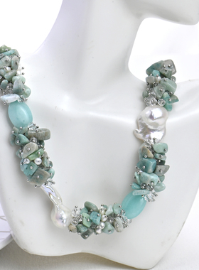 天然巴洛克珍珠绿松石复古项链