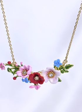 小众轻奢kate珐琅手工花朵项链