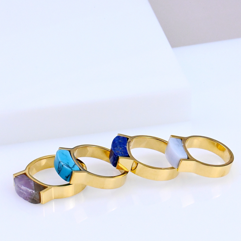 特价欧美饰品松石镶嵌镀金戒指指环时尚个性气质轻奢日常百搭现货