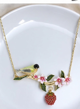 小众轻奢珐琅彩绘鸟花卉吊坠项链