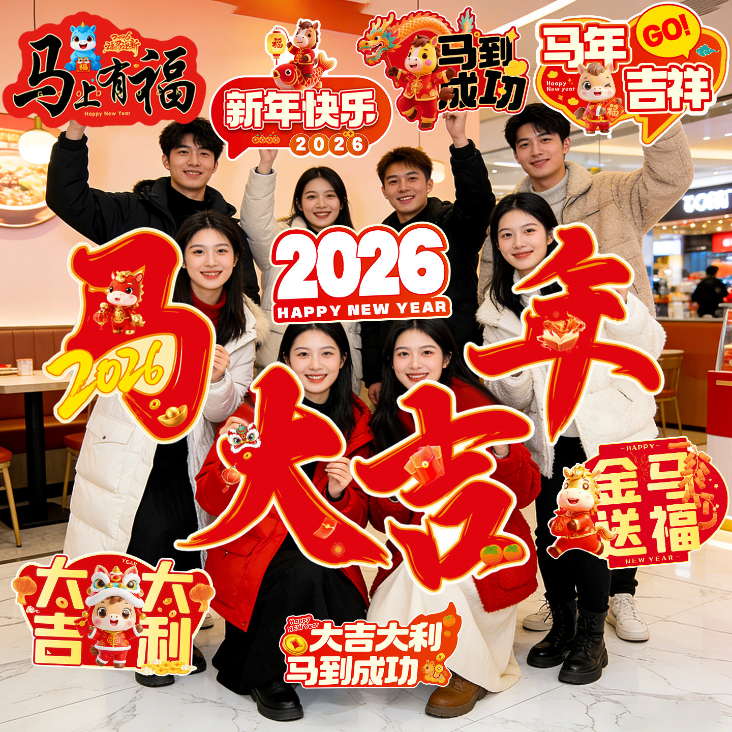 2026新年手举牌马年元旦迎新年会团建幼儿园拍照道具氛围布置KT板,节庆用品/礼品,节日装扮用品,淘宝优惠券,粉丝福利购,淘宝优惠卷
