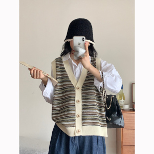 女士毛衣针织马甲女时髦洋气背心1014e 慵懒开衫 秋冬2025装 新款