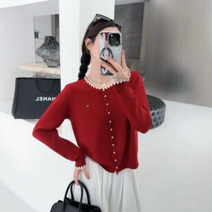 春装女款2026新款今年流行红色毛衣开衫外套女针织小个子短款上衣