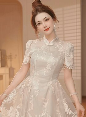 45432 新中式国风连衣裙夏季新款小众精致高端温柔风收腰显瘦短裙