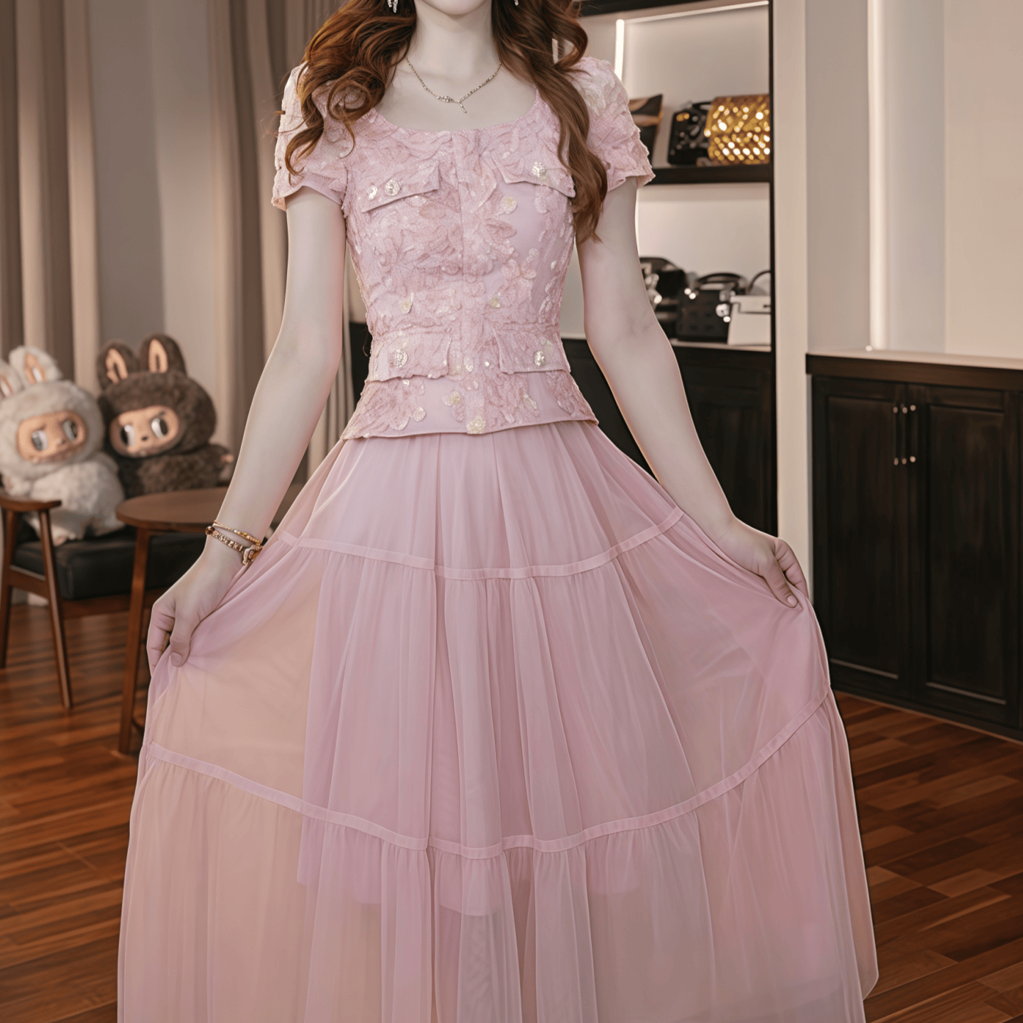 65631 夏季粉色减龄连衣裙法式气质高级感特别漂亮的裙子