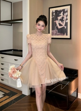 【花花原创】轻奢复古收腰名媛宴会设计感甜美显瘦连衣裙15433