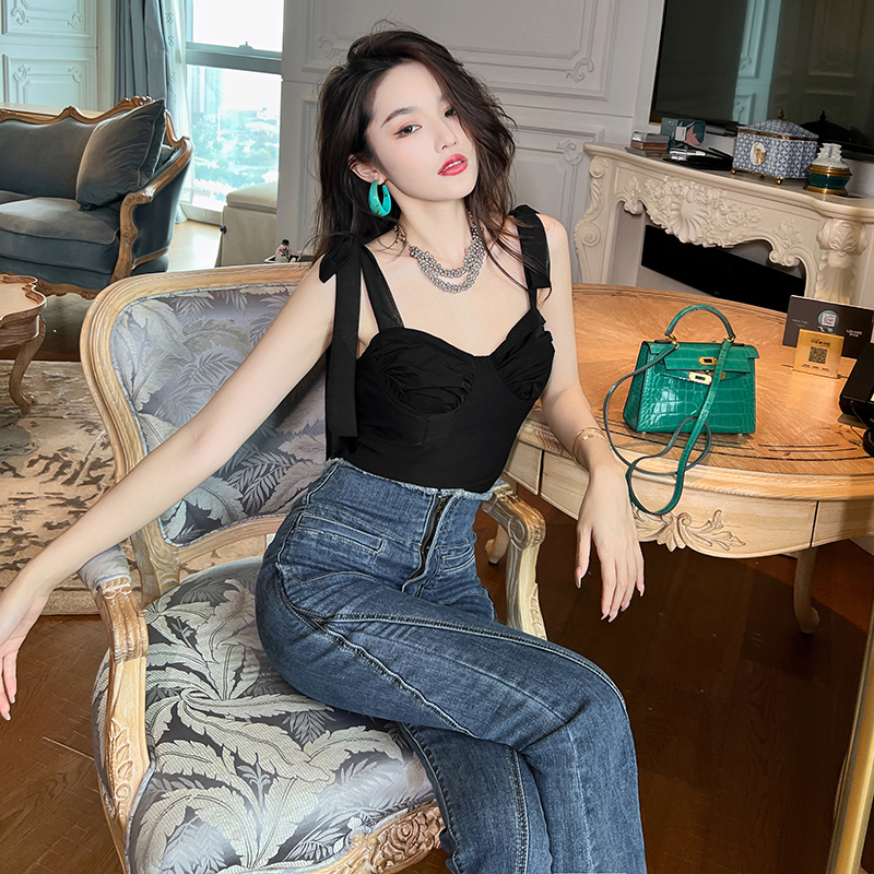 国风新中式吊带背心女内搭新款夏季黑色绑带打底上衣
