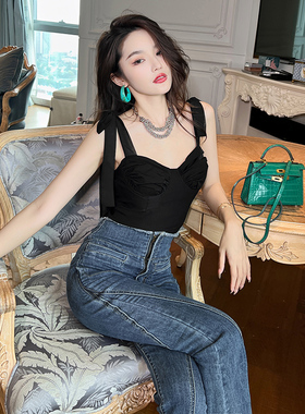 国风新中式吊带背心女内搭新款夏季黑色绑带打底上衣