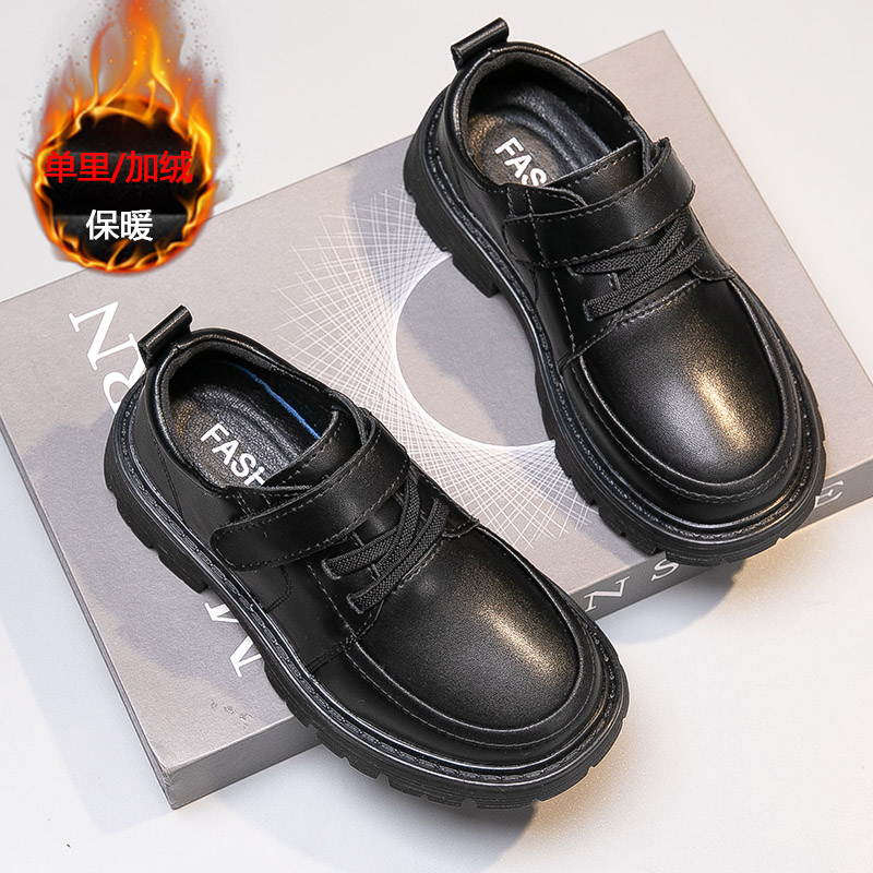 皮鞋真皮软底英伦风加绒黑色学生