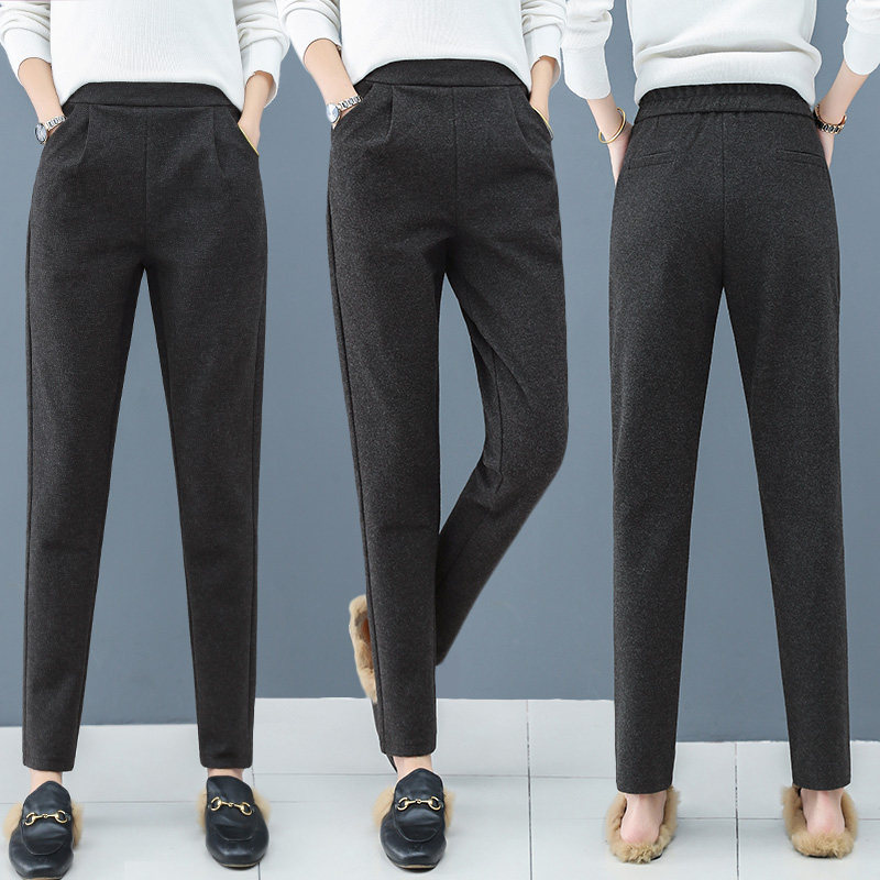 毛呢裤子女秋冬2020新款显瘦百搭宽松小脚休闲女裤秋季直筒哈伦裤