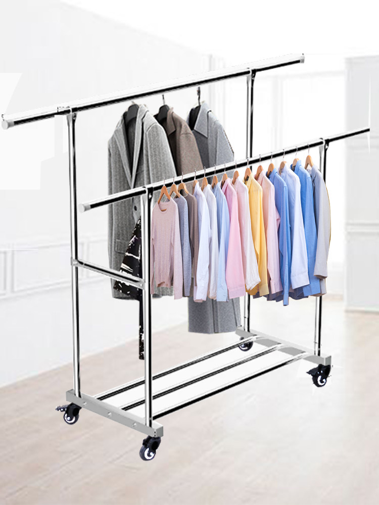 移动晾衣架304不锈钢晾衣杆阳台室内伸缩单杆式落地挂衣架晒衣架