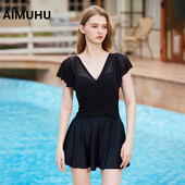 泡温泉泳衣大码 泳衣女款 连体裙式 泳装 保守游泳衣 2025年新款