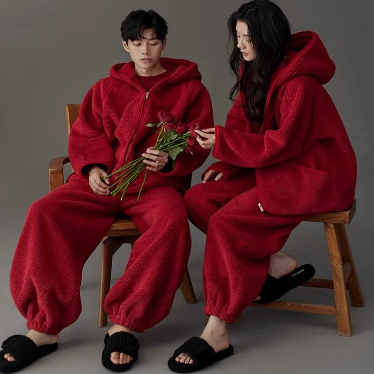 大码300斤胖mm珊瑚绒加厚保暖情侣睡衣套装女秋冬宽松休闲家居服