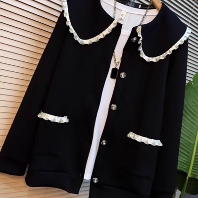 胖mm特大码300斤休闲显瘦小香风外套女秋冬季宽松遮肉娃娃领上衣2