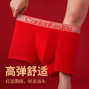 本命年男士内裤纯棉平角裤四角短裤大红色nckm结婚礼盒2024年新款