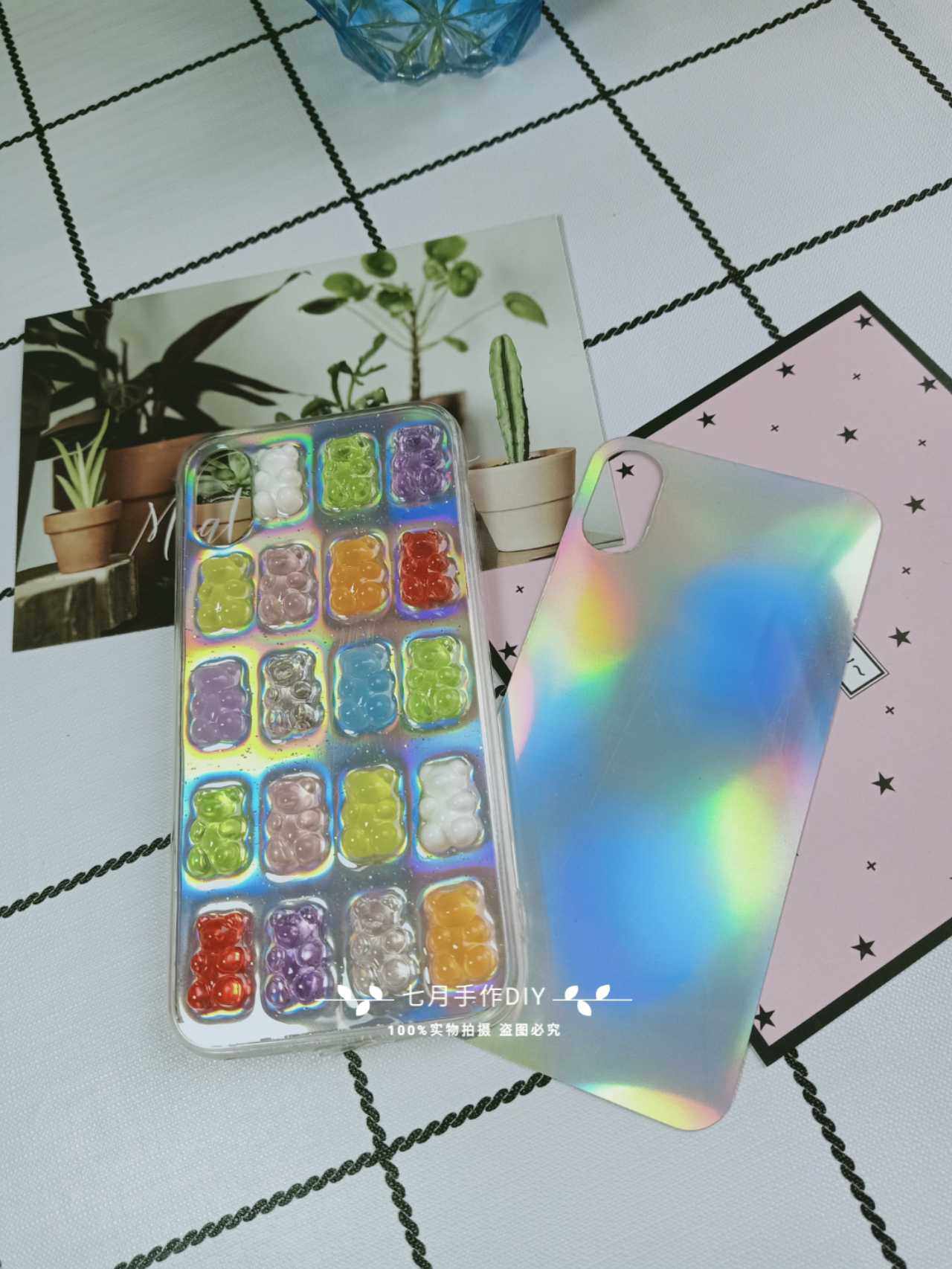 七月手作DIY炫彩镭射手机壳卡片内衬纸华为P30 P40 mate30 NOVA