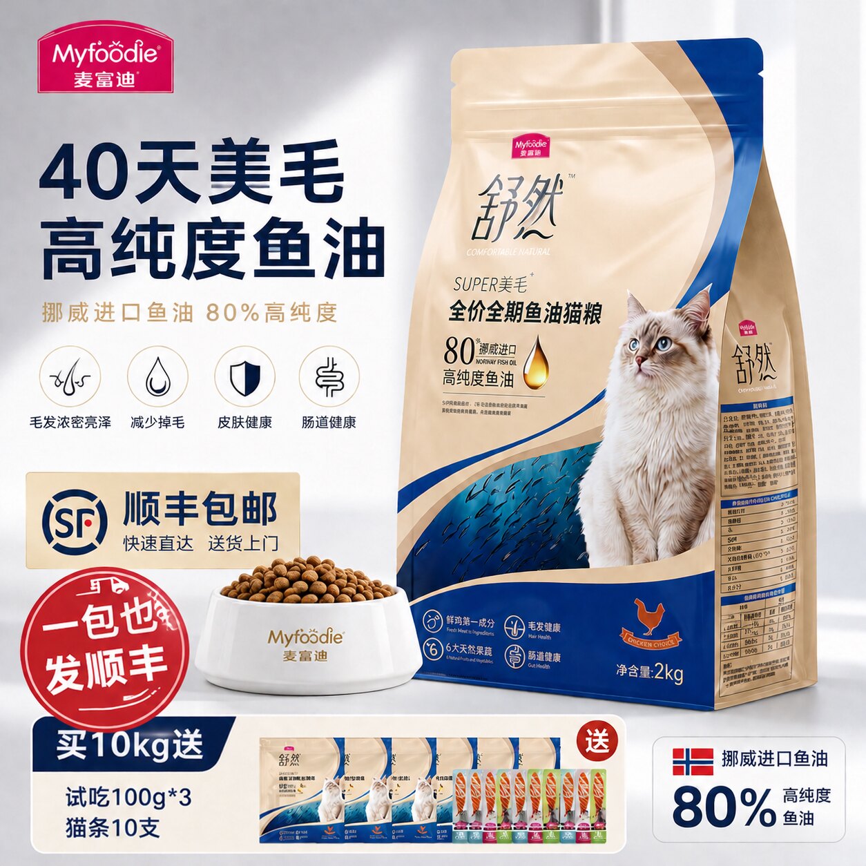 【顺丰包邮】麦富迪猫粮舒然全价全期鱼油猫粮成幼猫鸡肉营养20斤