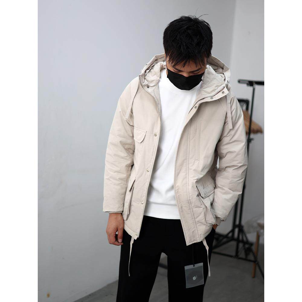 时尚羽绒服中长白色品牌潮款连帽上衣高品质修身青年休闲百搭外套