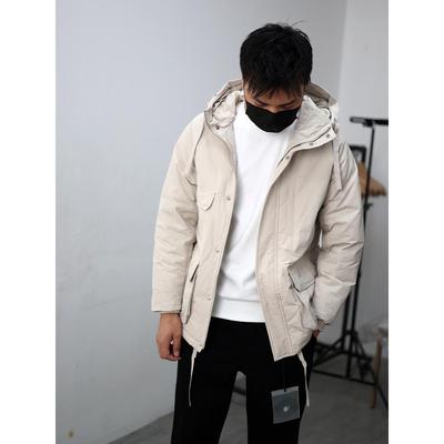 时尚羽绒服中长白色品牌潮款连帽上衣高品质修身青年休闲百搭外套