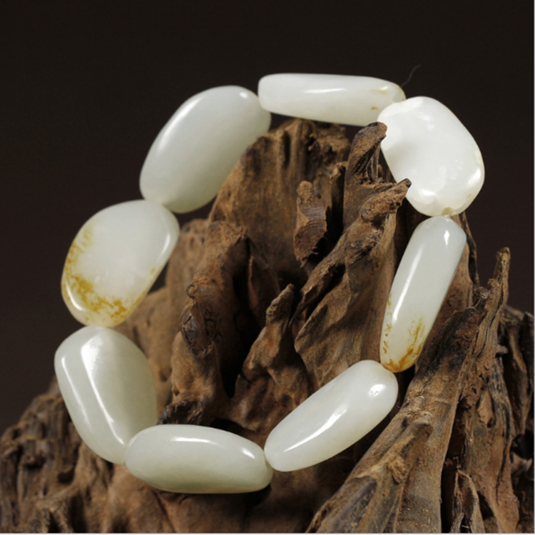 新疆和田玉籽料手链散珠原石带沁红皮籽料白玉手串男女情侣款