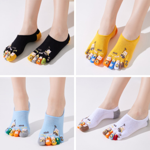 分脚趾袜子 船袜薄款 新品 五指袜男女士纯棉卡通小猪可爱夏季