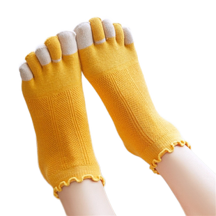 播扣夏季五指袜女纯棉短筒网眼薄款可爱木耳松口孕妇分脚趾船袜子