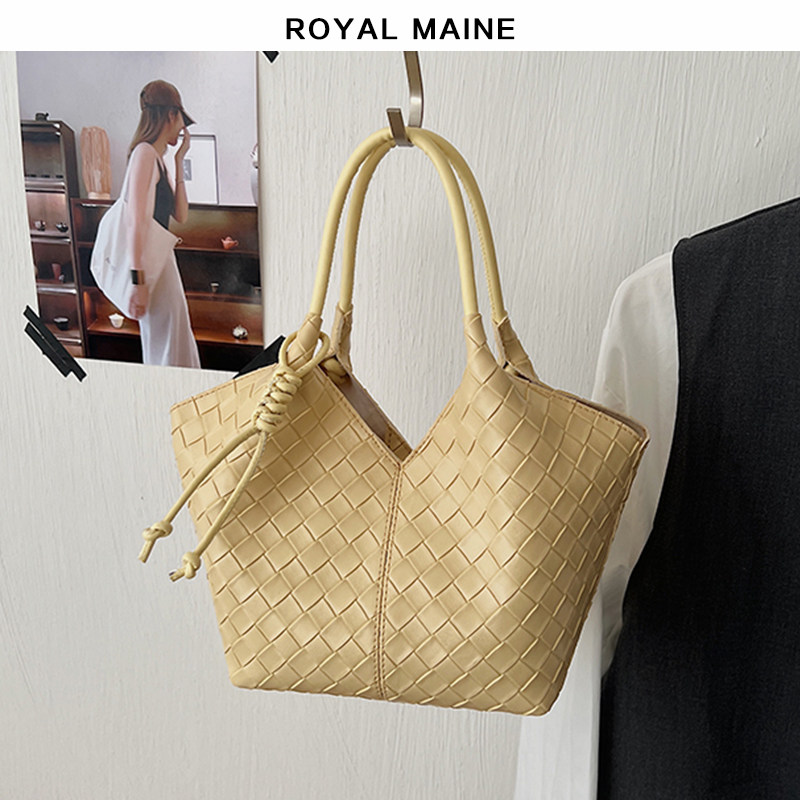 royalmaine皇家时尚编织纹通勤水桶包女手提包