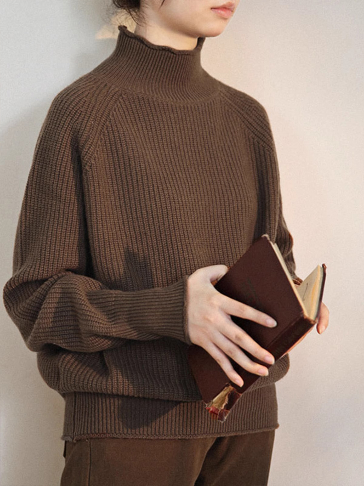 美拉德覆古老钱风棕色毛衣女冬季半高领套头针织衫内搭打底上衣厚