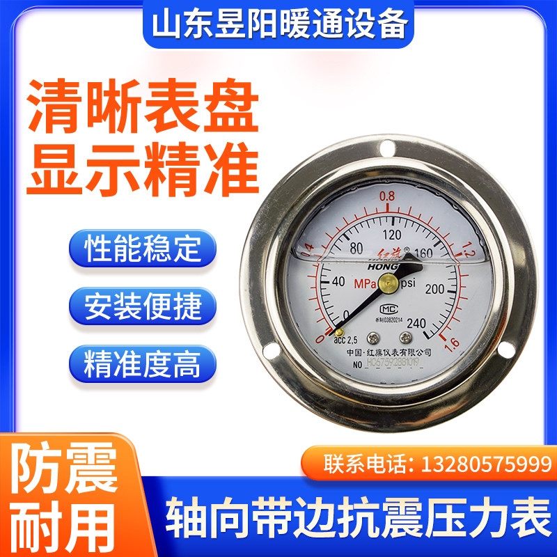 YTN-60ZT轴向带边压力表 轴向带边压力表 铜螺纹 2.5精度压力表