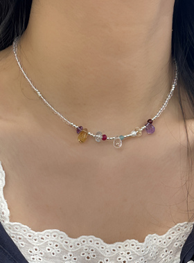 MISSJOJO 原创设计时尚简约女白水珠珠流苏多巴胺银项链 4013