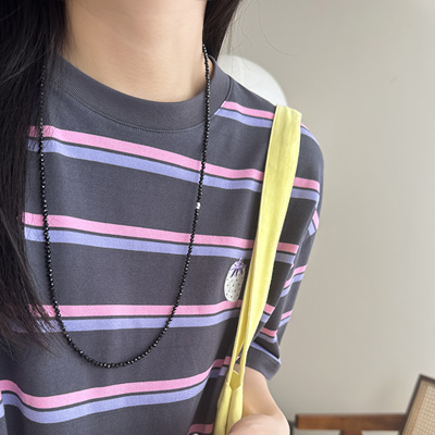 素链黑尖晶S925纯银项链