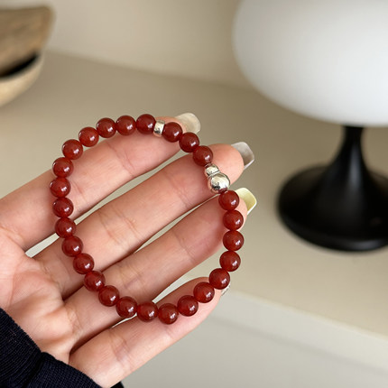 MISS JOJO原创设计时尚简约百搭女红珠珠葫芦S925纯银手链 3873