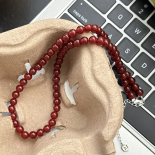 原创设计简约百搭气质女满圈红玛瑙S925纯银项链2 3813