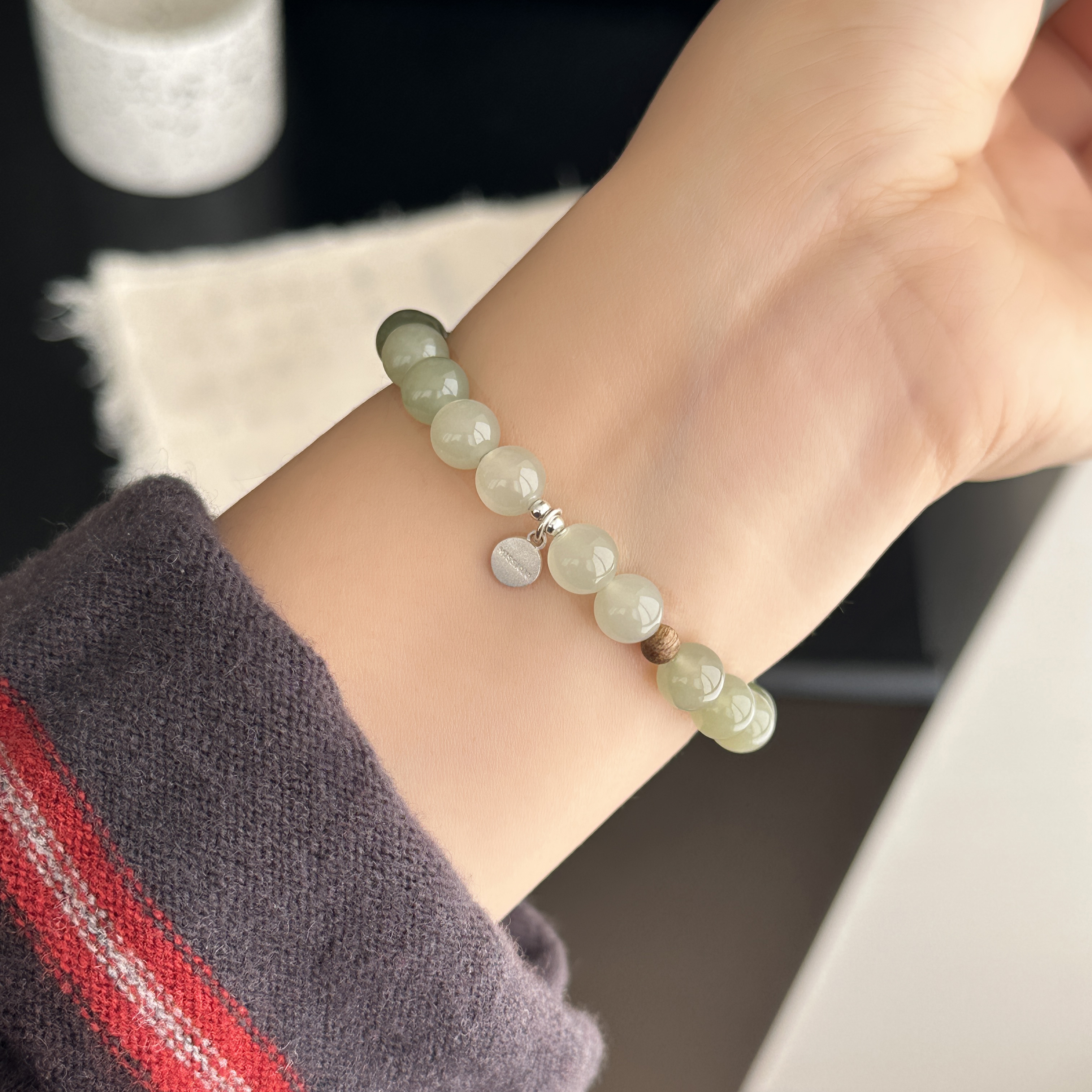 MISSJOJO绿珠珠圆盘纯银手链